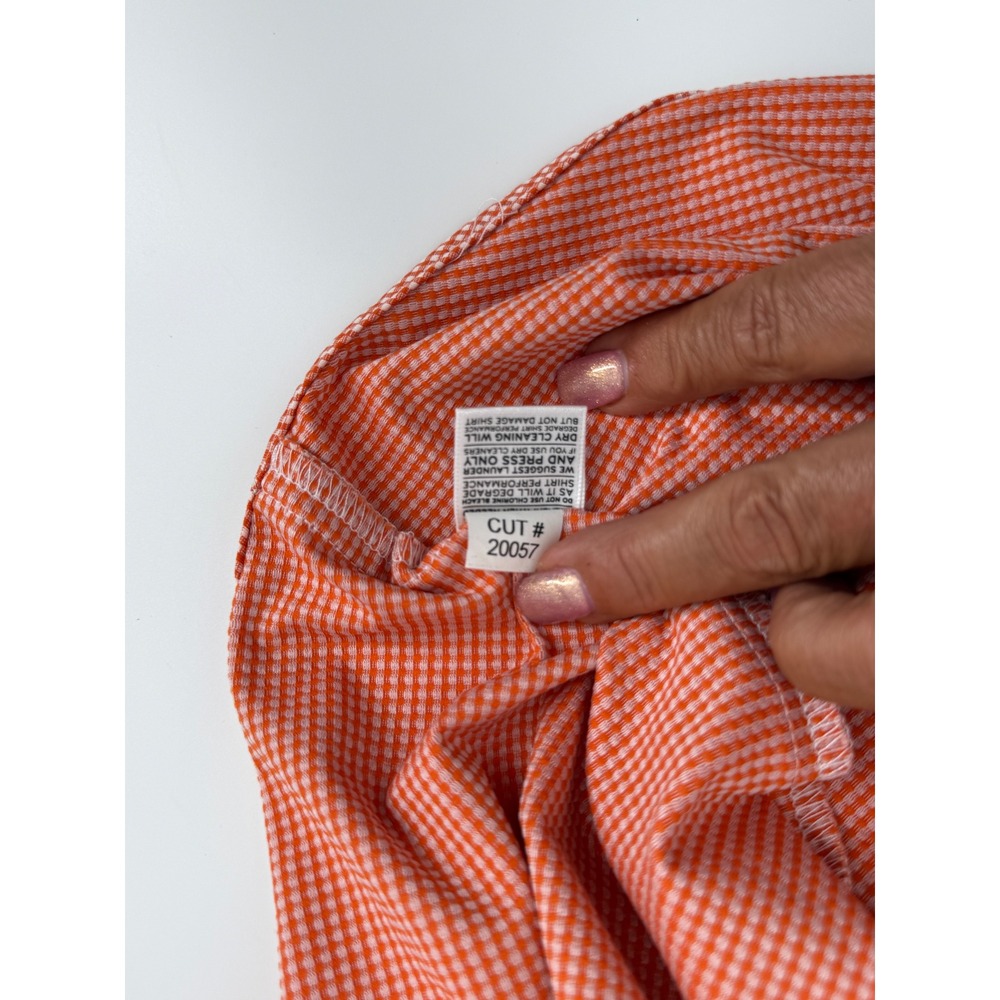 Mizzen+Main Mens Large Trim Fit Orange Gingham Performance Dress Shirt 20057 - Picture 8 of 9
